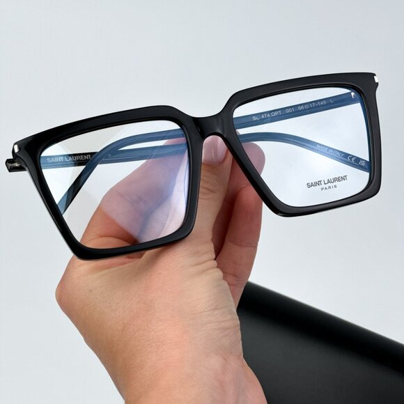 Saint Laurent SL474OPT 001 BRAND NEW Eyeglasses Black Square Unisex - Picture 1 of 12